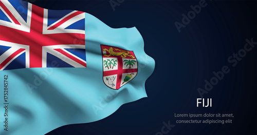 Fiji national flag with elegant folds on dark background