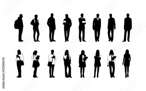 Silhouettes of students, office workers, men and women