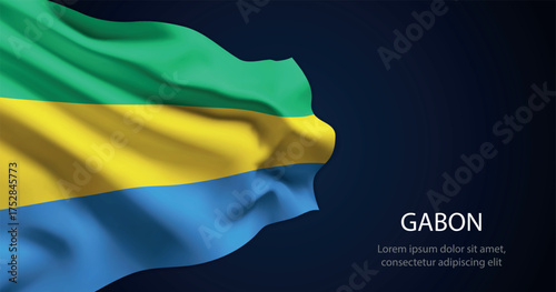 Gabon national flag with elegant folds on dark background