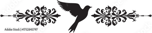 Elegant ornate bird decoration vector with detailed ornamental patterns and graceful curves.