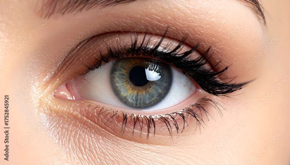 Fototapeta premium Close-up of a woman's eye showcasing intricate details, vibrant colors, and natural beauty in soft lighting