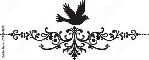 Elegant ornate bird decoration vector with detailed ornamental patterns and graceful curves.