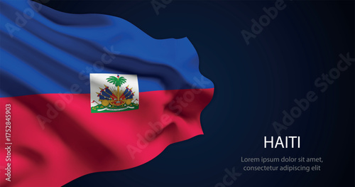 Haiti national flag with elegant folds on dark background