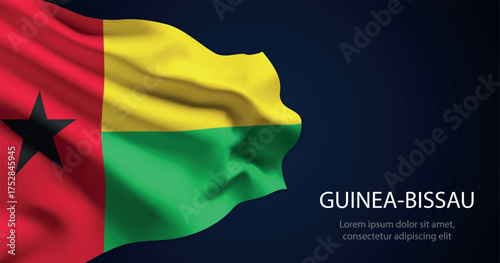 Guinea-Bissau national flag with elegant folds on dark background