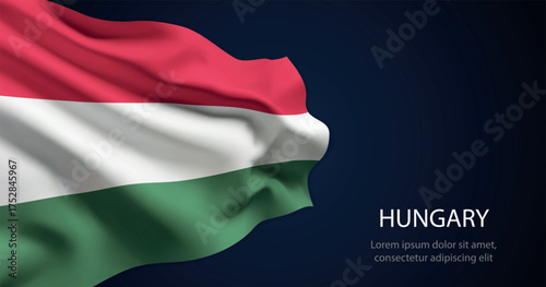 Hungary national flag with elegant folds on dark background