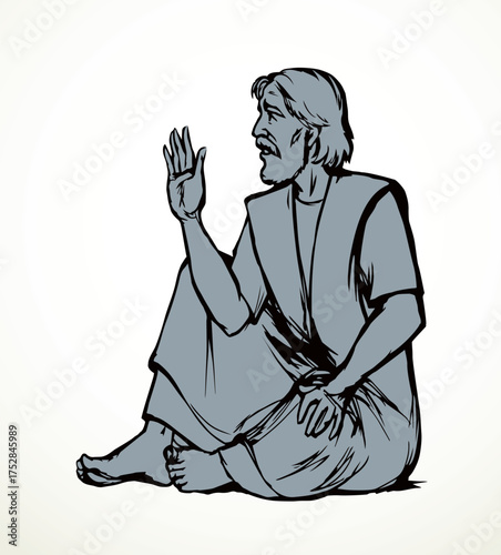 Vector drawing. Man sitting on the ground