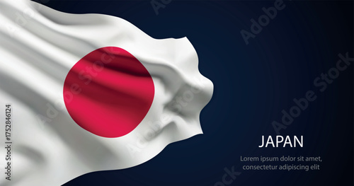 Japan national flag with elegant folds on dark background