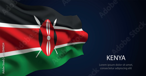 Kenya national flag with elegant folds on dark background