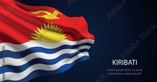 Kiribati national flag with elegant folds on dark background