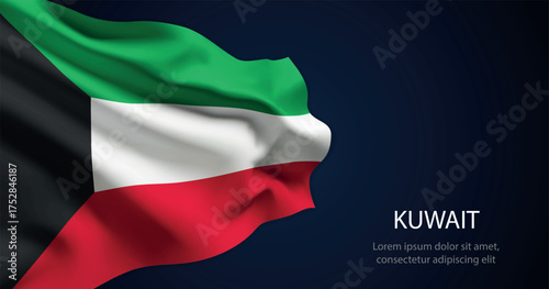 Kuwait national flag with elegant folds on dark background