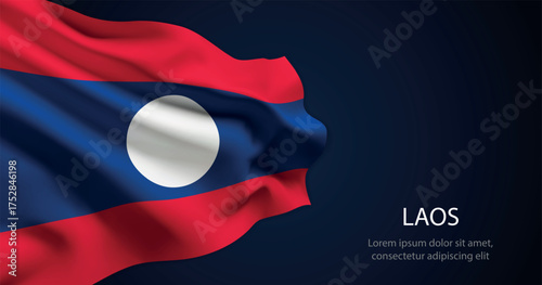 Laos national flag with elegant folds on dark background