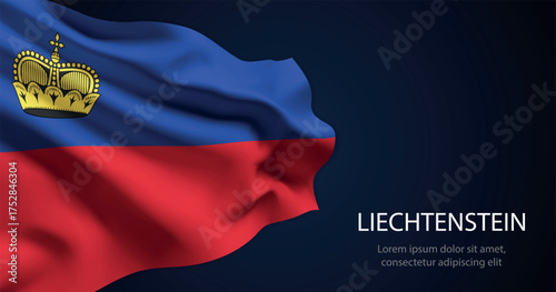 Liechtenstein national flag with elegant folds on dark background