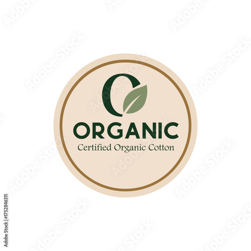 Certified Organic Cotton Logo Depicting a Dark Green Letter C with a Leaf and the Word Organic