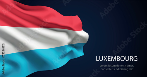 Luxembourg national flag with elegant folds on dark background