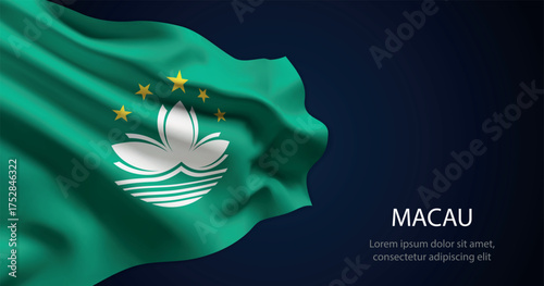 Macau national flag with elegant folds on dark background