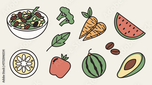 Fresh Fruits Vegetables Salad Illustration for Healthy Eating Nutrition Wellness and Balanced Lifestyle Design