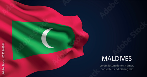 Maldives national flag with elegant folds on dark background