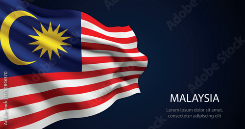 Malaysia national flag with elegant folds on dark background