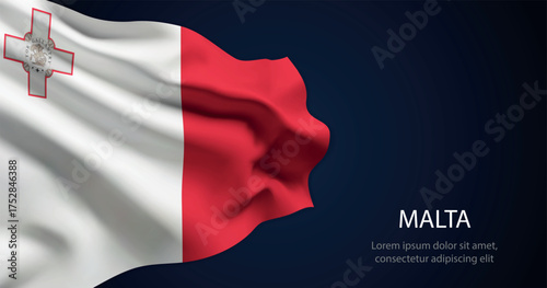 Malta national flag with elegant folds on dark background