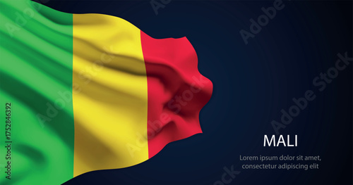 Mali national flag with elegant folds on dark background