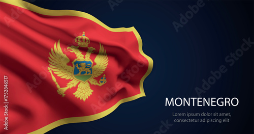 Montenegro national flag with elegant folds on dark background