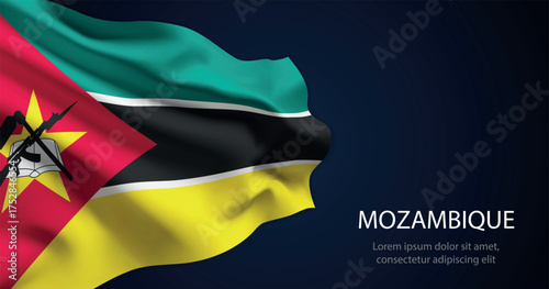 Mozambique national flag with elegant folds on dark background