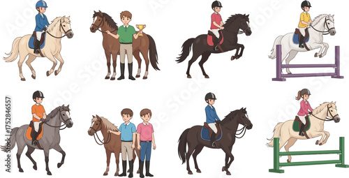 Diverse group of people enjoying horseback riding and equestrian activities