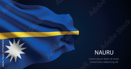 Nauru national flag with elegant folds on dark background