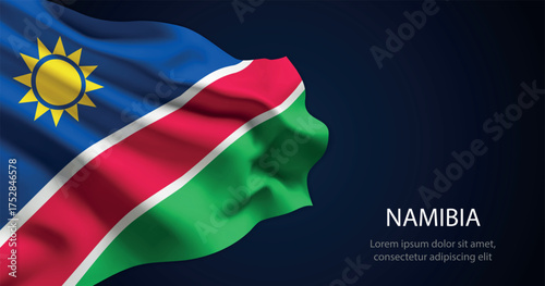 Namibia national flag with elegant folds on dark background