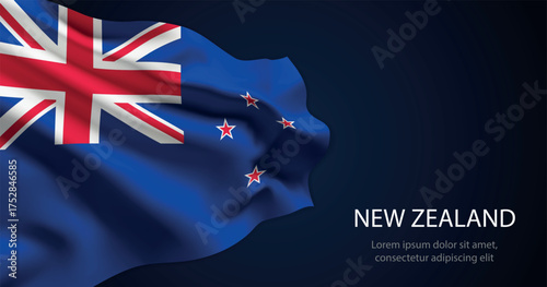 New Zealand national flag with elegant folds on dark background