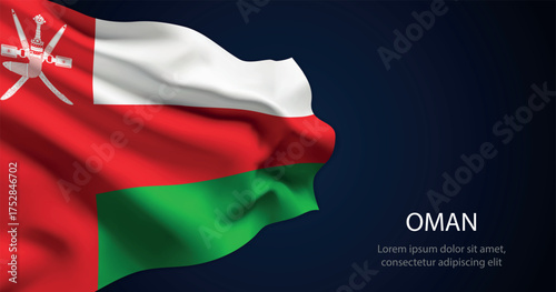 Oman national flag with elegant folds on dark background