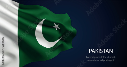 Pakistan national flag with elegant folds on dark background