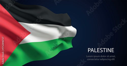 Palestine national flag with elegant folds on dark background