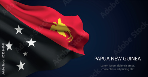 Papua New Guinea national flag with elegant folds on dark background