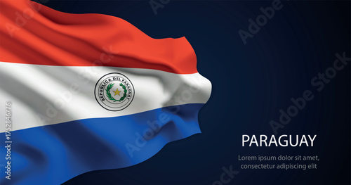 Paraguay national flag with elegant folds on dark background