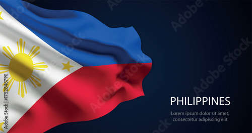 Philippines national flag with elegant folds on dark background
