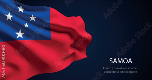 Samoa national flag with elegant folds on dark background