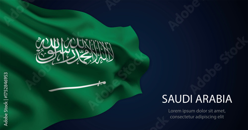 Saudi Arabia national flag with elegant folds on dark background