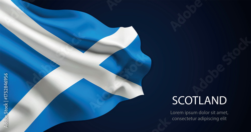 Scotland national flag with elegant folds on dark background