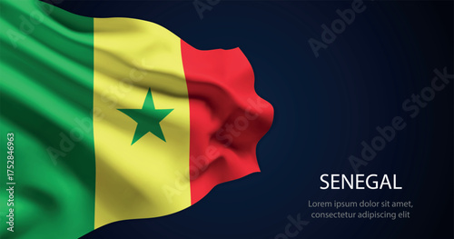 Senegal national flag with elegant folds on dark background