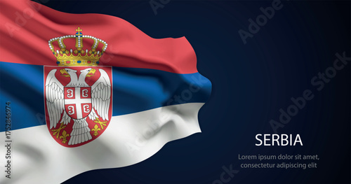 Serbia national flag with elegant folds on dark background