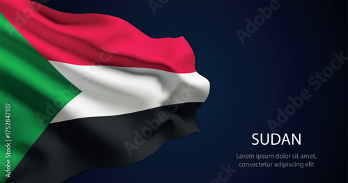 Sudan national flag with elegant folds on dark background