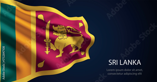 Sri Lanka national flag with elegant folds on dark background