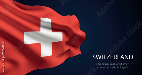 Switzerland national flag with elegant folds on dark background
