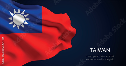 Taiwan national flag with elegant folds on dark background