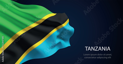 Tanzania national flag with elegant folds on dark background