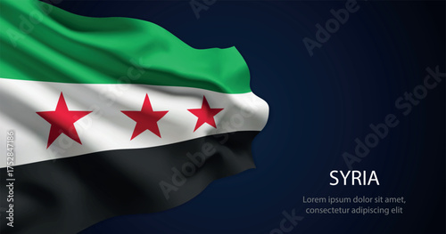 Syria national flag with elegant folds on dark background
