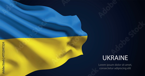 Ukraine national flag with elegant folds on dark background