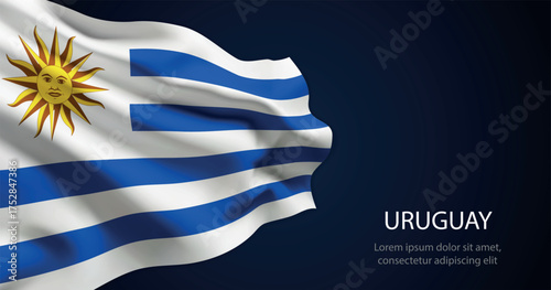 Uruguay national flag with elegant folds on dark background