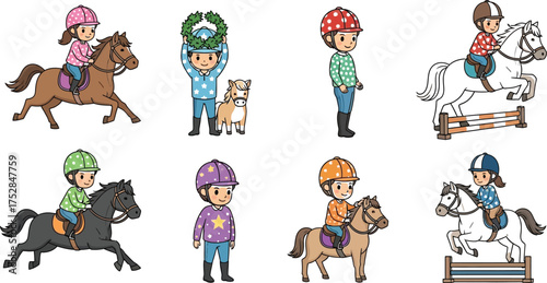 Joyful children enjoying horseback riding adventures and equestrian sports